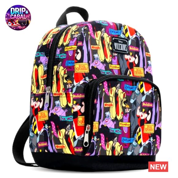 Canvas Mini Backpack Adjustable Straps Disney Villains Print Daypack Travel main image 5
